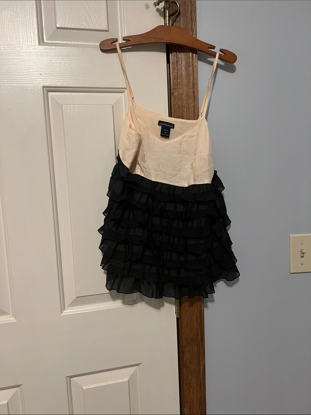 Moda International Cream and Black Ruffle Cami Dress Top